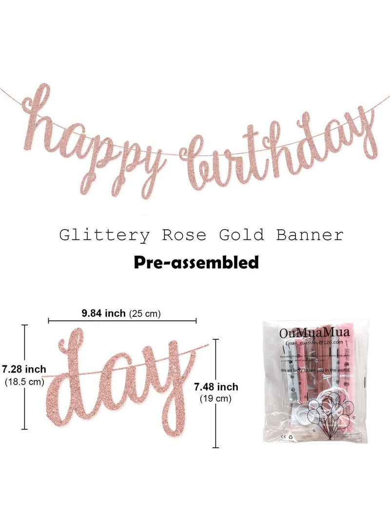 Mordely Pink Rose Gold Birthday Party Decorations Set, Rose Gold Glittery Happy Birthday banner, Tissue Paper Pom, Circle Dots Garland, and Tassel Garland for Birthday Party Decorations - Image 4